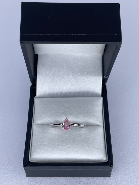 Pink Pear Solitaire Ring
